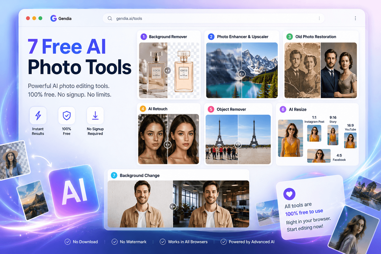 Free AI Photo Tools 2026: The Complete Guide to Gendia's Browser Suite